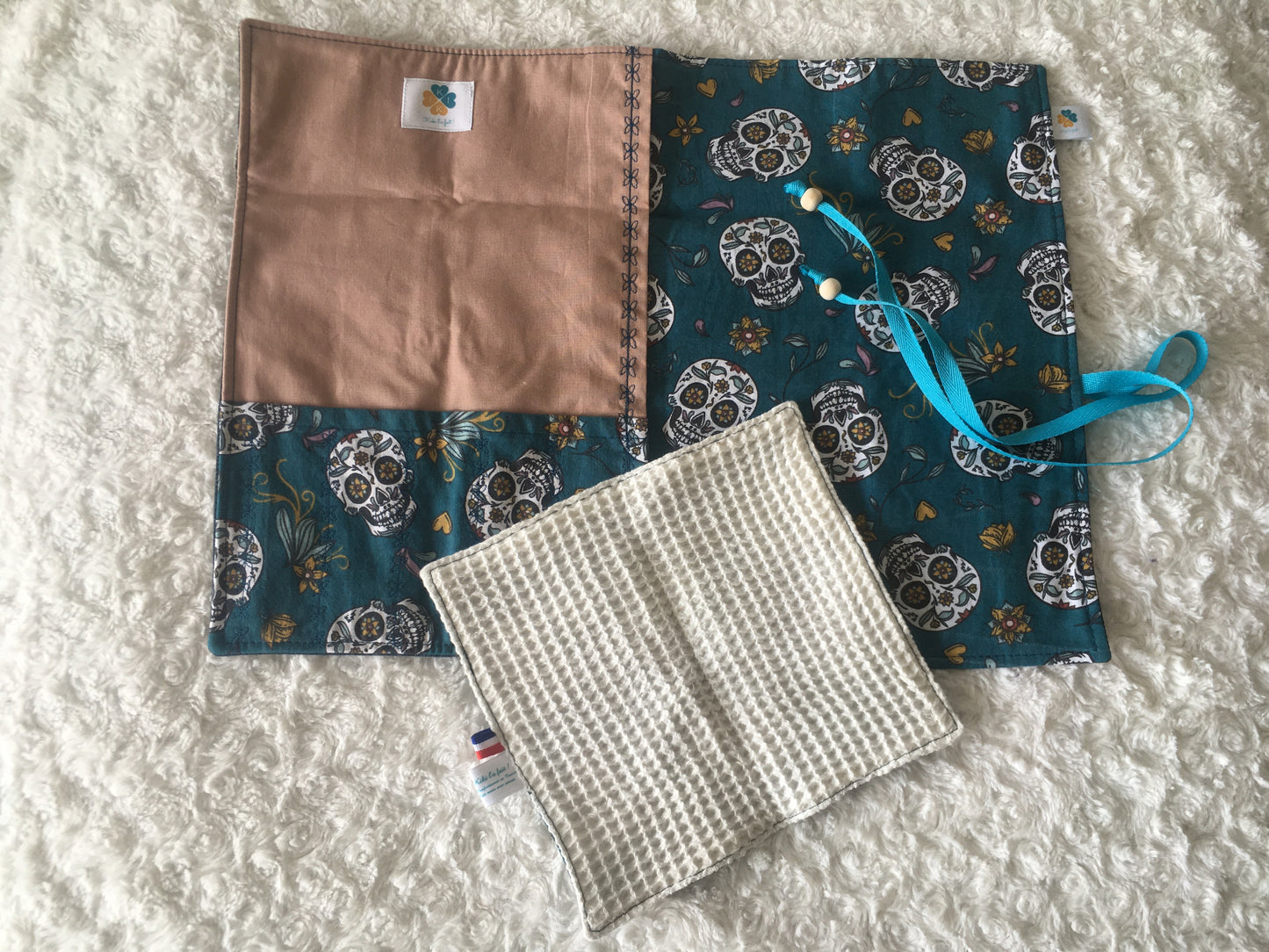Set de table nomade "calaveras" vieux rose et sa serviette