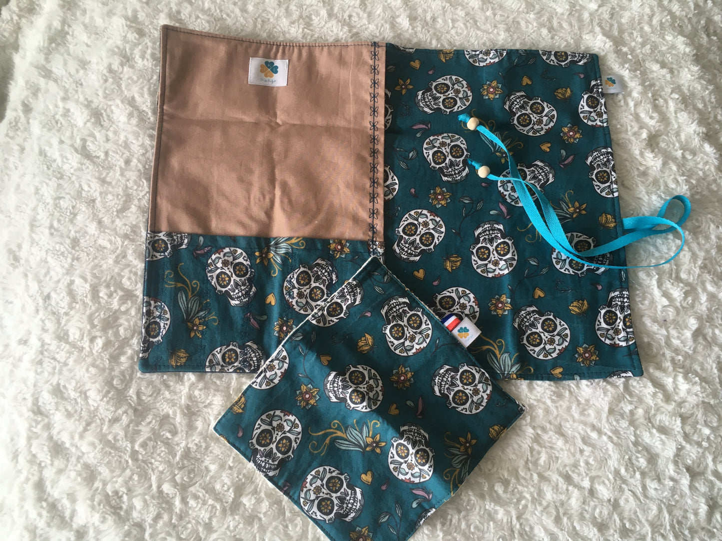 Set de table nomade "calaveras" vieux rose et sa serviette