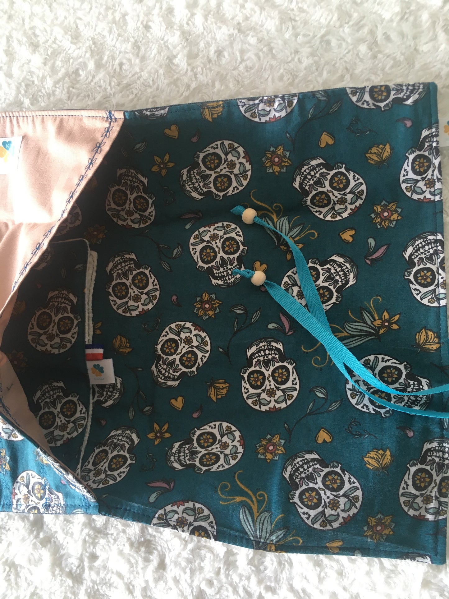Set de table nomade "calaveras" vieux rose et sa serviette