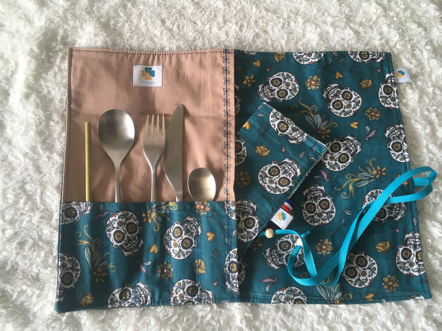 Set de table nomade "calaveras" vieux rose et sa serviette