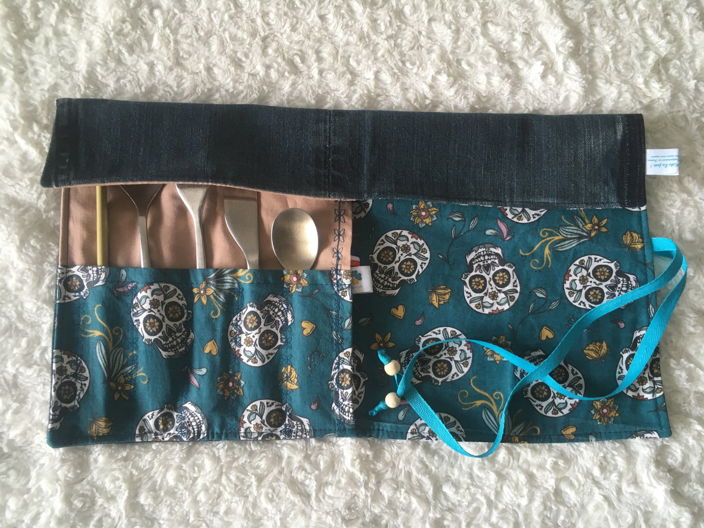Set de table nomade "calaveras" vieux rose et sa serviette