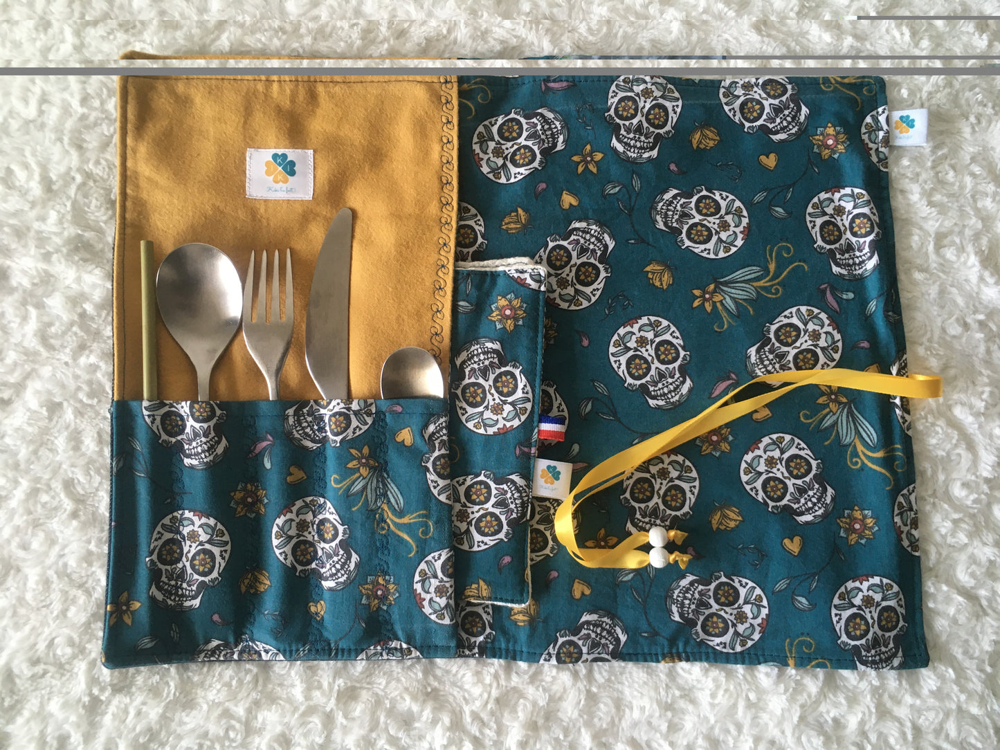 Set de table nomade "calaveras" curry et sa serviette