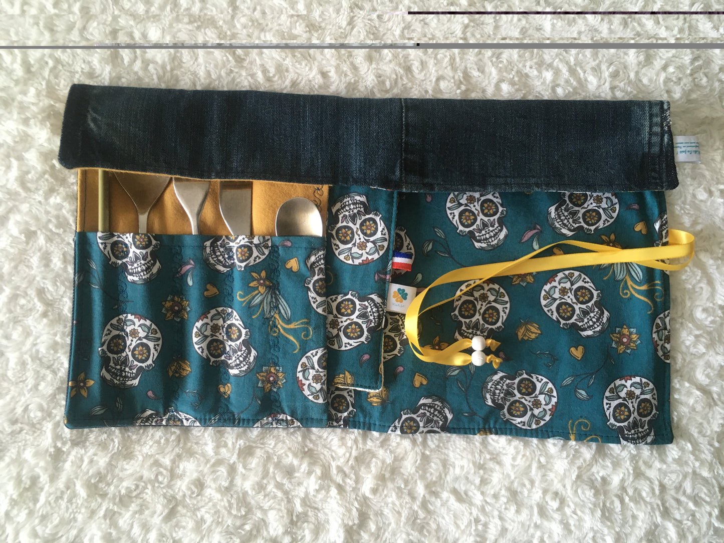 Set de table nomade "calaveras" curry et sa serviette