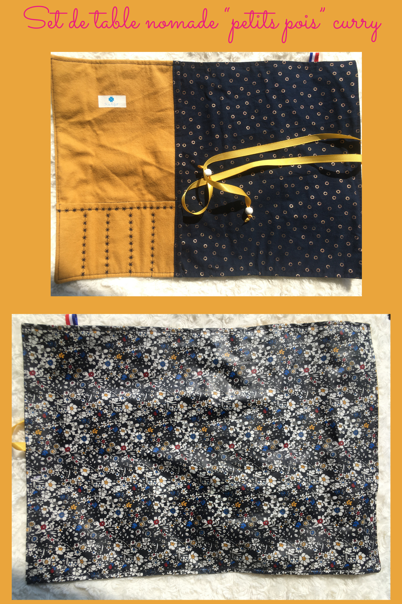 Set de table nomade "petits pois curry" et sa serviette