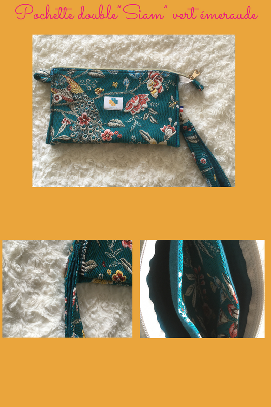 Pochette double "Siam" vert émeraude
